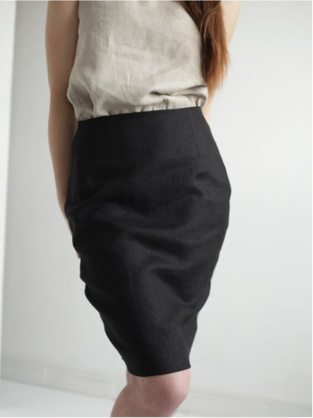 Vince Linen Blend Blend Black Pencil Skirt Size 6